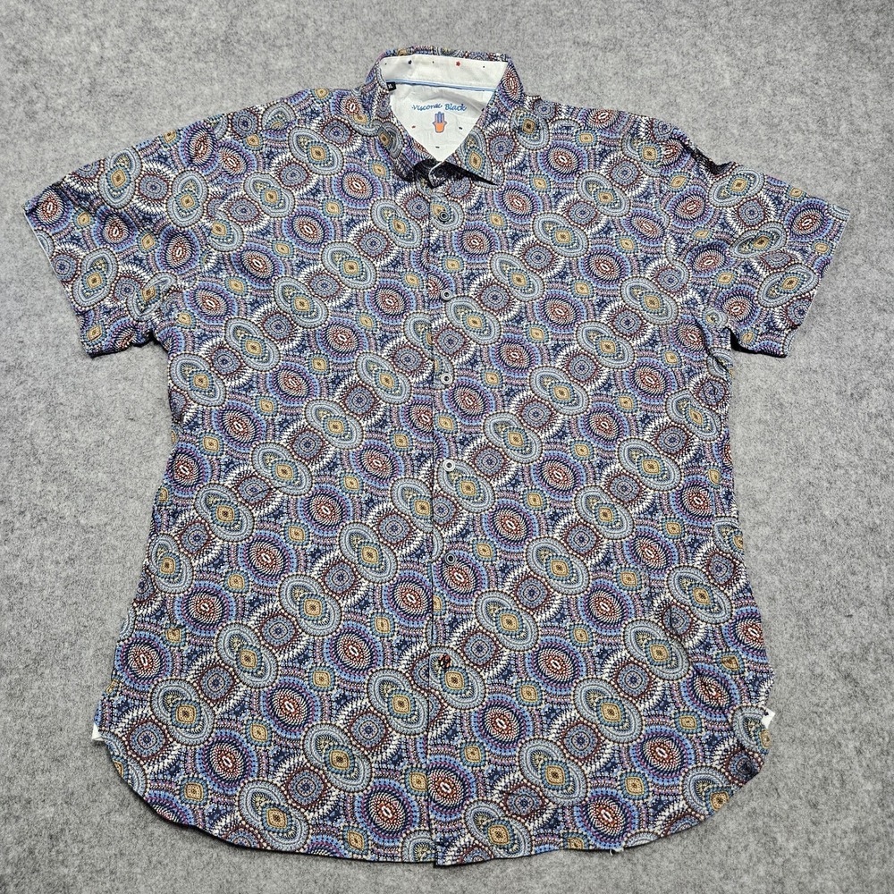 Visconti Black Colorful‎ Abstract Button Down Long Sleeve Shirt Mens XL
